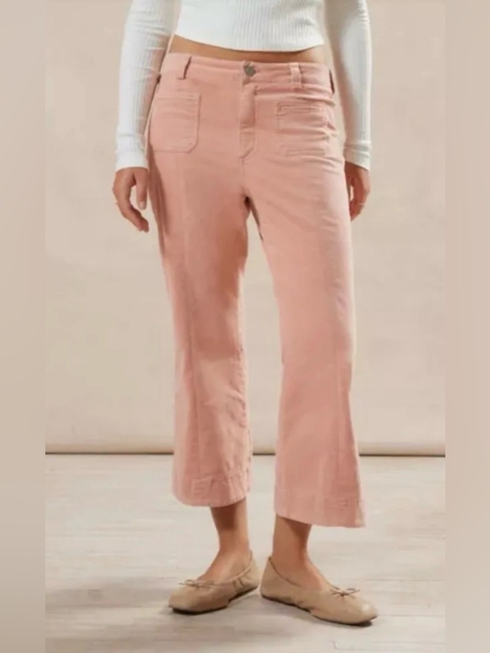 Urban Outfitters Kimchi Blue Emma Micro Corduroy Pink Cropped Flare Pant